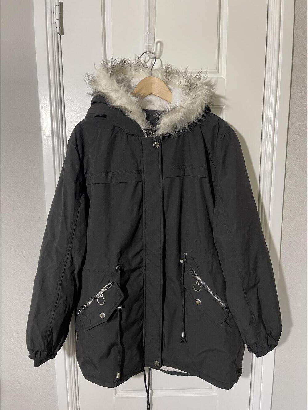 Women Outdoor Sport Military Hooded Windproof Mid-Length Coat Size XXL BLK W254